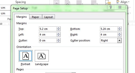حاشیه های مناسب برای قطع وزیری در A4