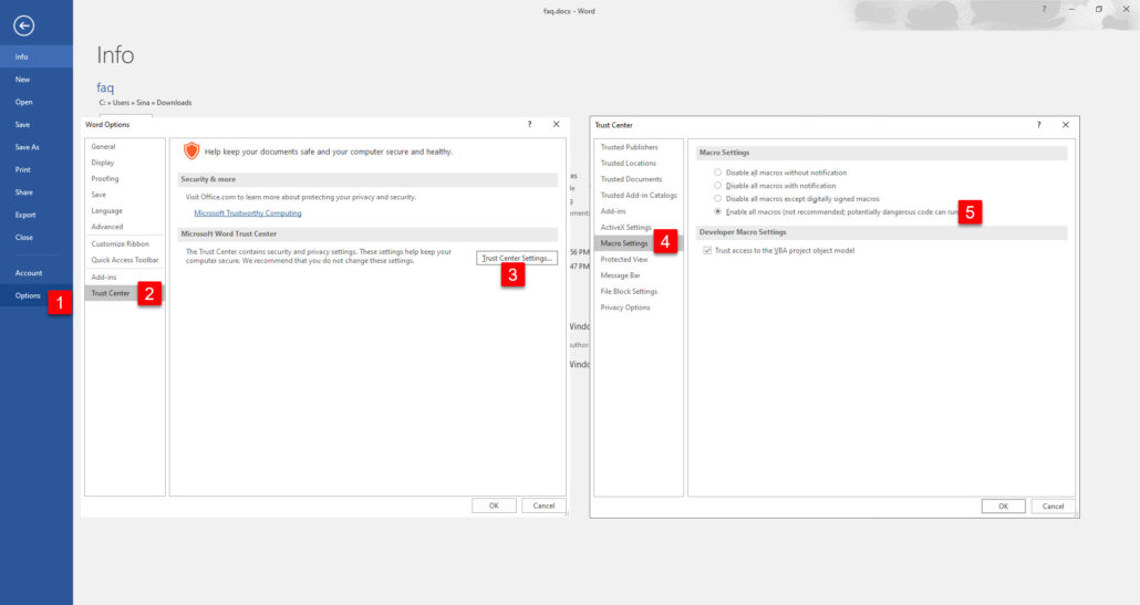 فعالسازی ماکروها در ورد