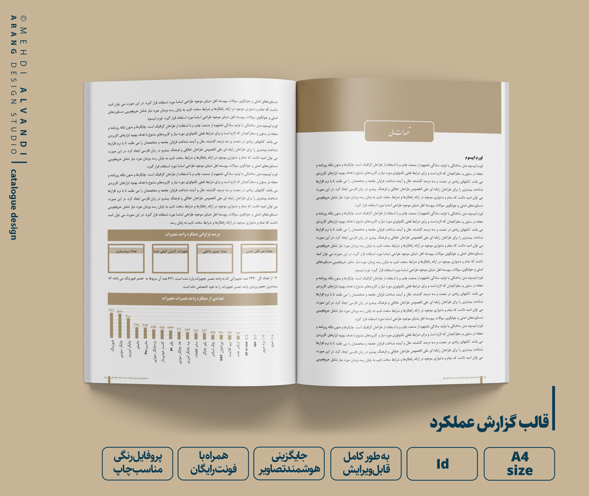 صفحه گزارش عملکرد با جدولهای داده و تحلیل عددی